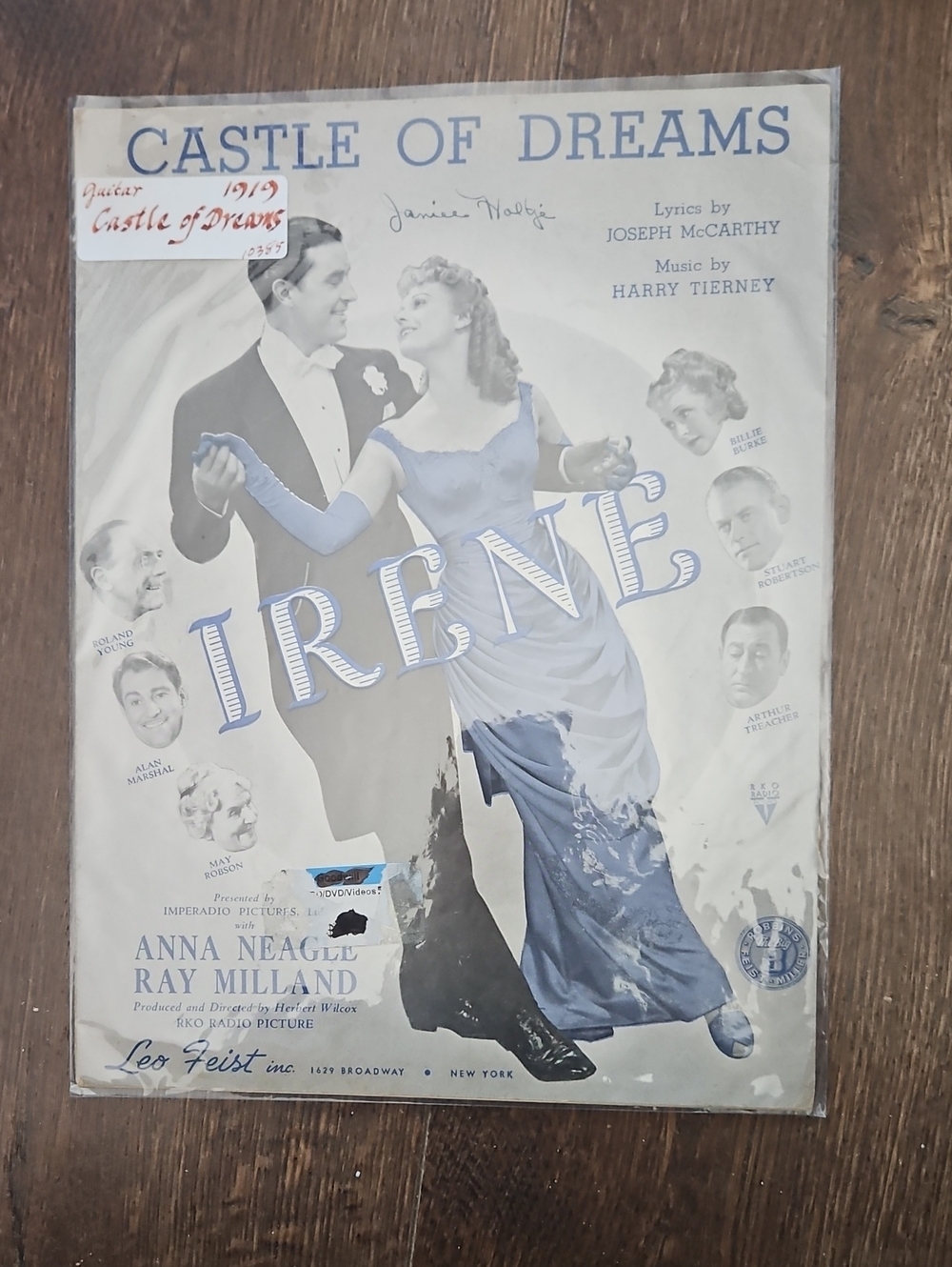 Castle of Dreams 'Irene' Vintage Sheet Music Cover - Blue